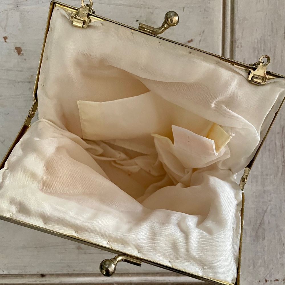 Vintage Cream Beaded Clutch Elegant Evening Bag - Picture 6 of 9